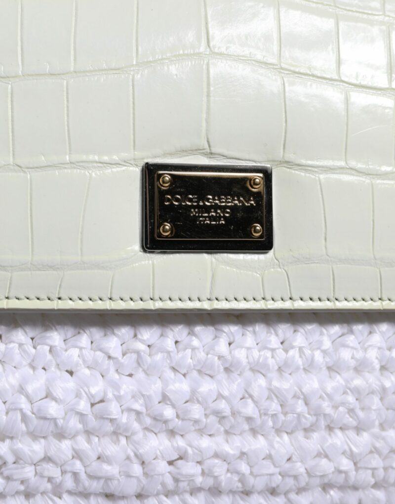 Dolce & Gabbana White Rafia Leather SICILY Crossbody Bag - Image 8