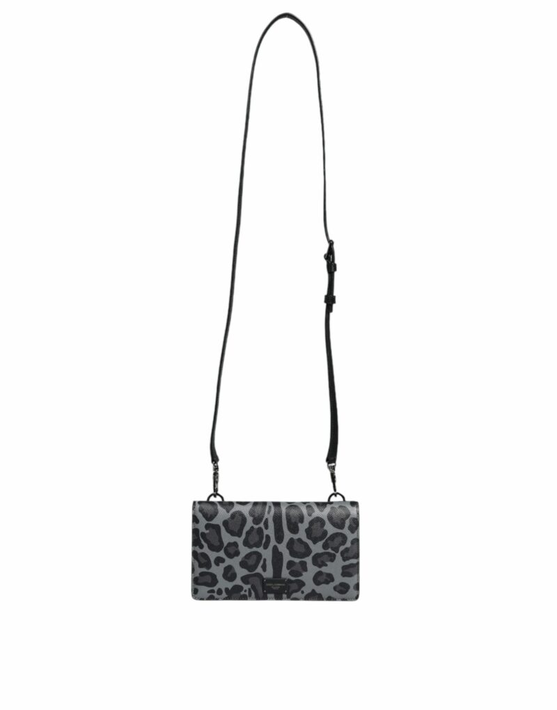 Dolce & Gabbana Black Gray Leopard Leather Bifold Card Slot Crossbody Bag - Image 2