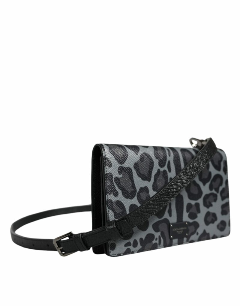 Dolce & Gabbana Black Gray Leopard Leather Bifold Card Slot Crossbody Bag - Image 4