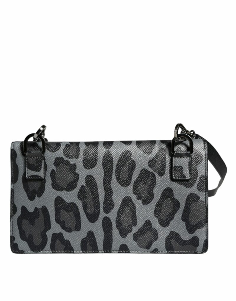 Dolce & Gabbana Black Gray Leopard Leather Bifold Card Slot Crossbody Bag - Image 5
