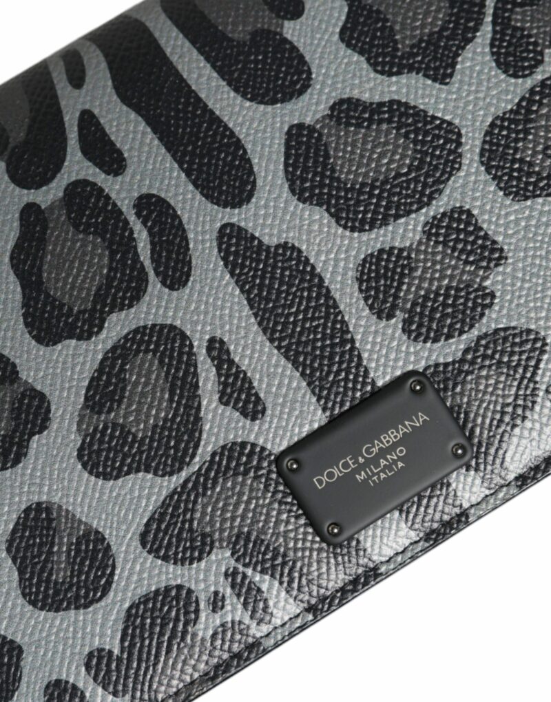 Dolce & Gabbana Black Gray Leopard Leather Bifold Card Slot Crossbody Bag - Image 6