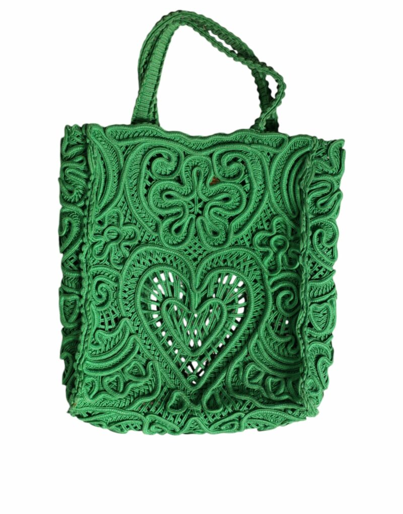 Dolce & Gabbana Green Small Cordonetto Lace Beatrice Tote Bag - Image 3