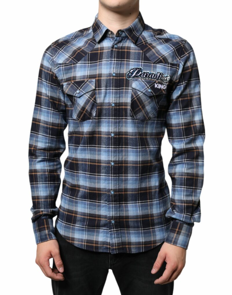 Dolce & Gabbana Multicolor Checkered Paradiso Patch Slim Fit Shirt - Image 2