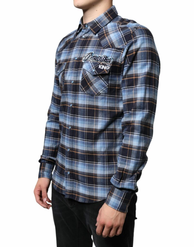 Dolce & Gabbana Multicolor Checkered Paradiso Patch Slim Fit Shirt - Image 3