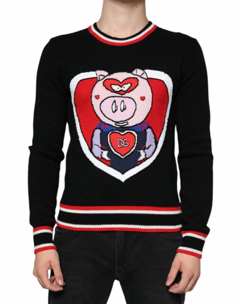 Dolce & Gabbana Black Cashmere Pig of the Year Pullover Sweater - Image 2