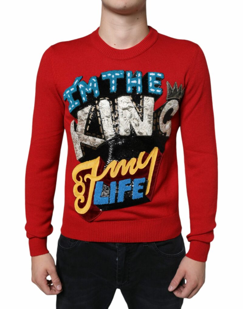 Dolce & Gabbana Red I'm The King Wool Crew Neck Sweatshirt Sweater - Image 2