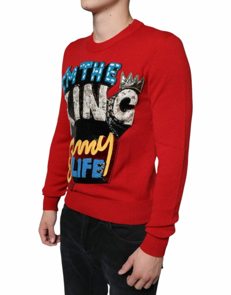 Dolce & Gabbana Red I'm The King Wool Crew Neck Sweatshirt Sweater - Image 3