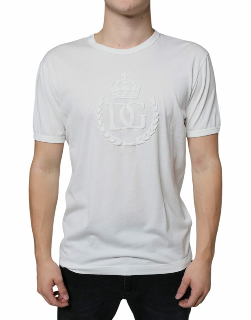 Dolce & Gabbana White Logo Embossed Cotton Crewneck T-shirt - Image 2