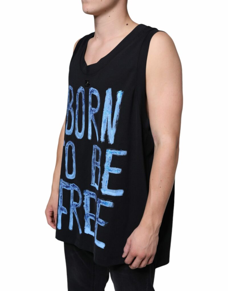 Dolce & Gabbana Black Cotton Born To Be Free Sleeveless T-shirt - Image 3