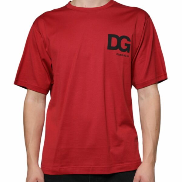 Dolce & Gabbana Red Cotton DG Logo Print Crew Neck T-shirt