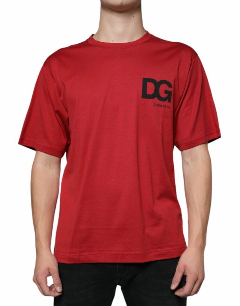 Dolce & Gabbana Red Cotton DG Logo Print Crew Neck T-shirt - Image 2