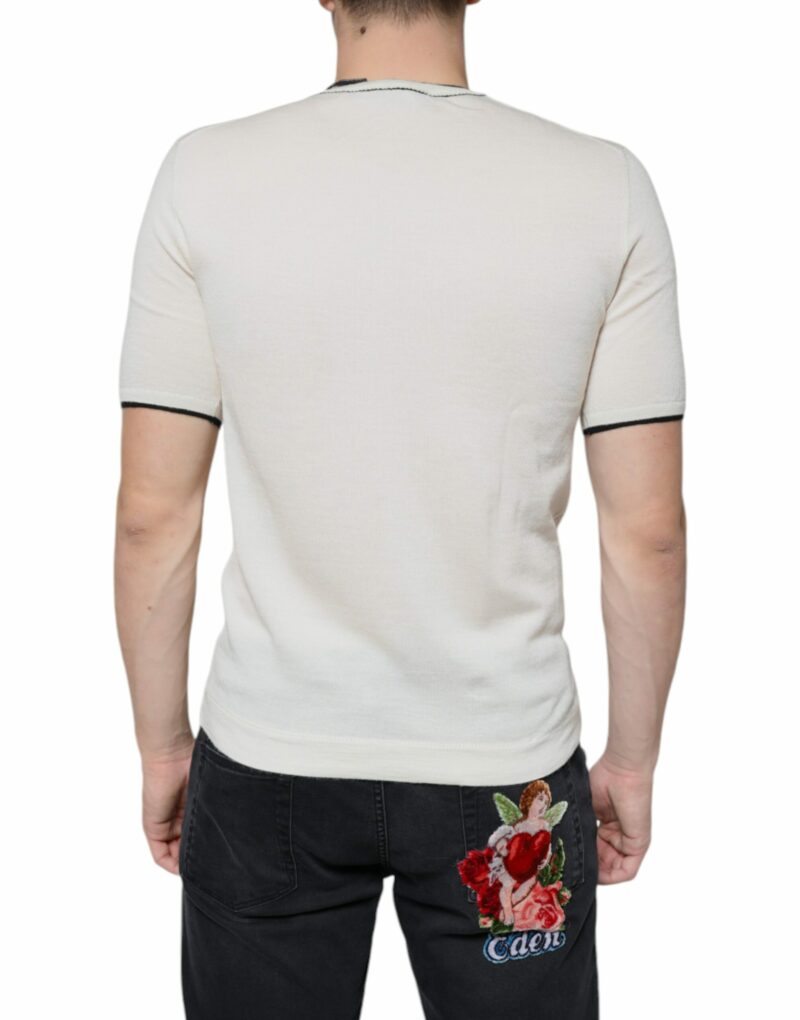 Dolce & Gabbana Off White Cashmere Short Sleeves T-shirt - Image 4