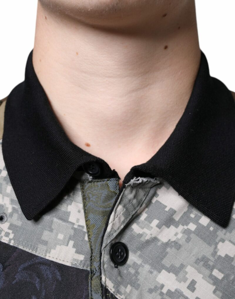 Dolce & Gabbana Multicolor Camouflage Patchwork Silk Polo T-shirt - Image 5