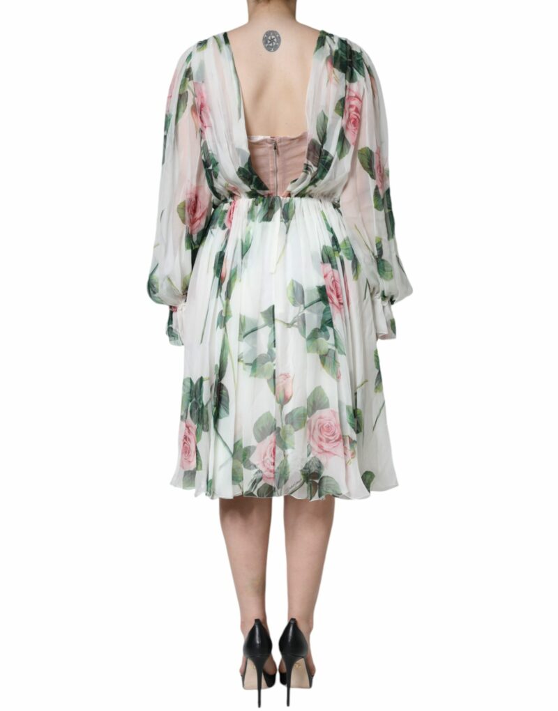 Dolce & Gabbana White Silk Floral Print A-line Midi Dress - Image 4