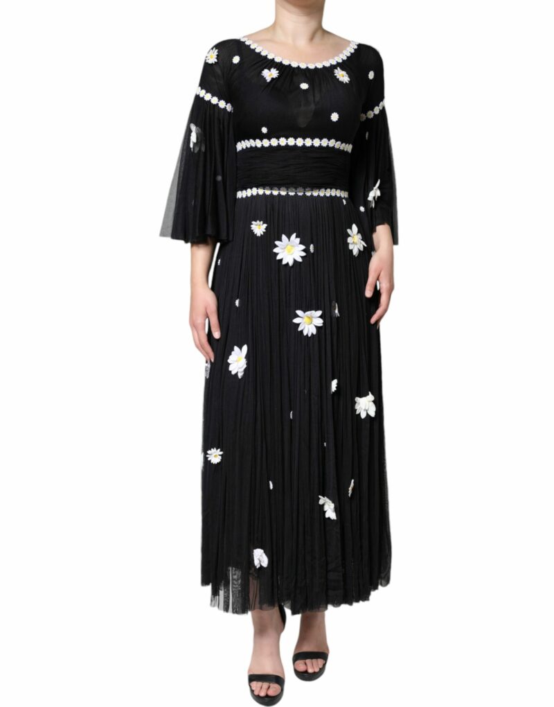 Dolce & Gabbana Black Silk Daisy A-line Long Maxi Dress - Image 2
