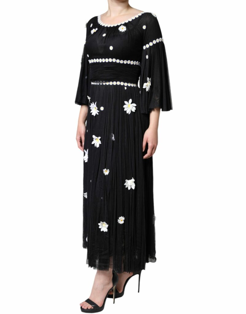 Dolce & Gabbana Black Silk Daisy A-line Long Maxi Dress - Image 3