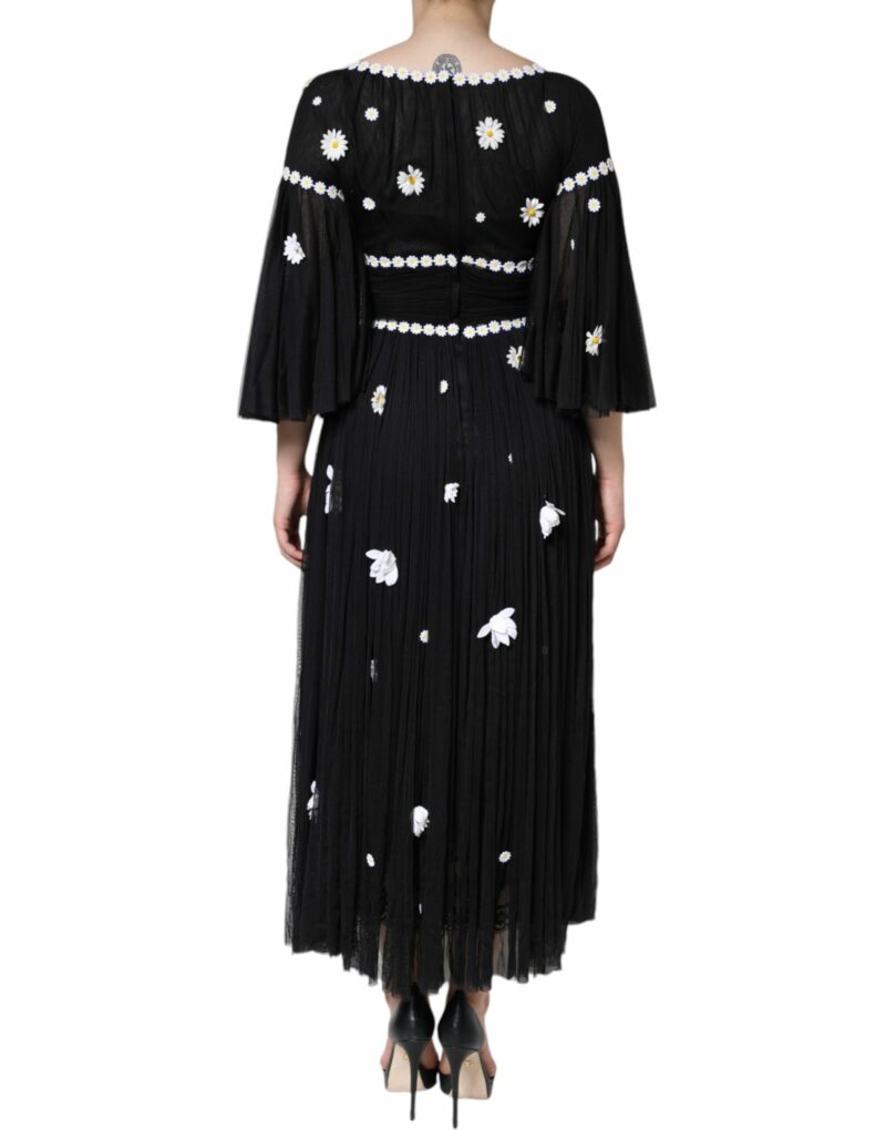 Dolce & Gabbana Black Silk Daisy A-line Long Maxi Dress - Image 4