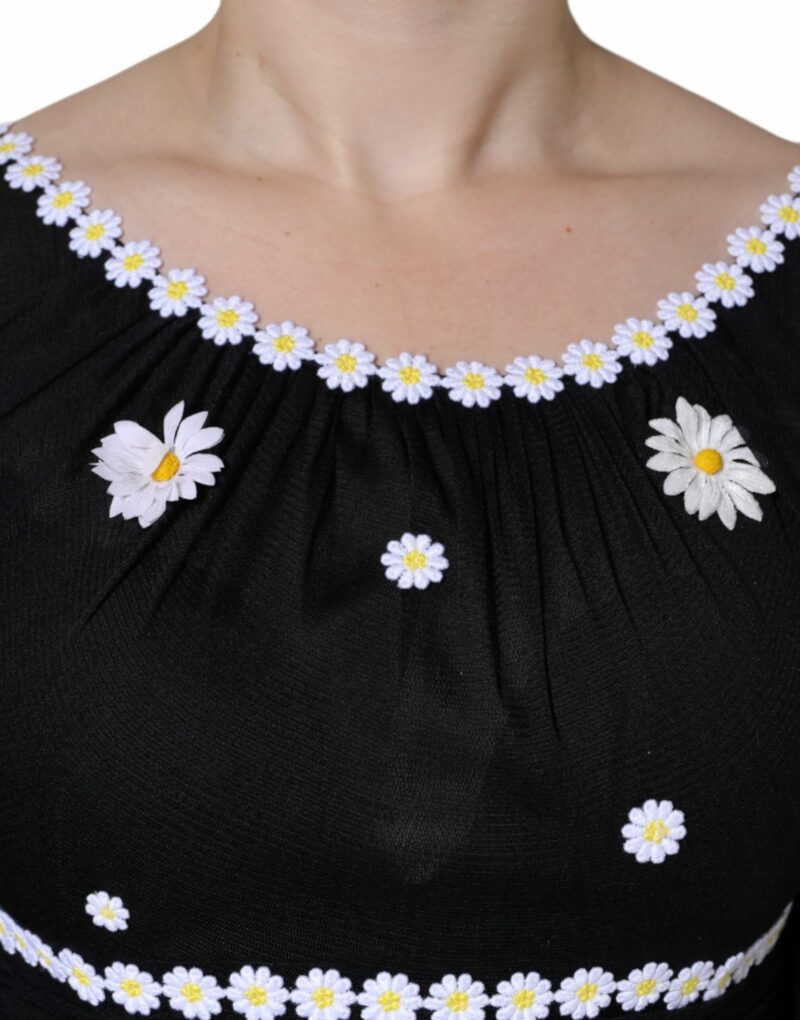Dolce & Gabbana Black Silk Daisy A-line Long Maxi Dress - Image 5