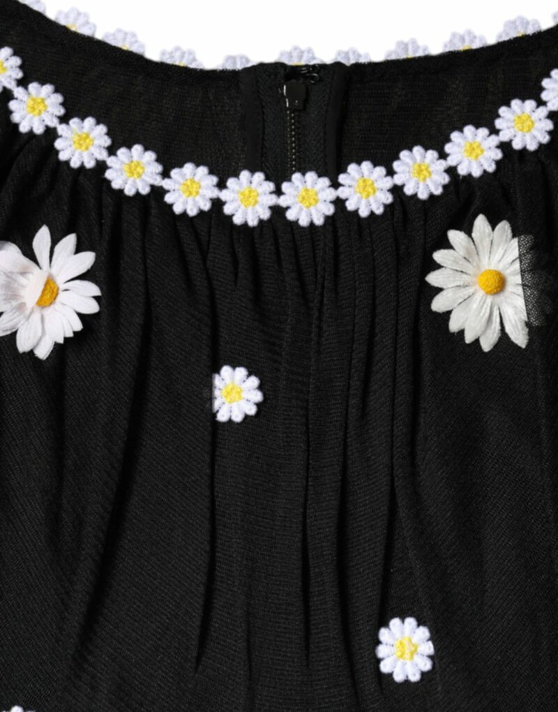 Dolce & Gabbana Black Silk Daisy A-line Long Maxi Dress - Image 6