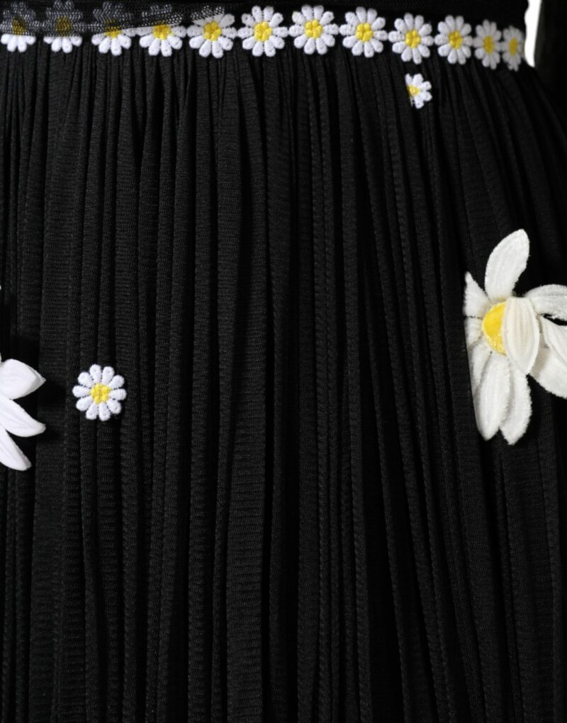 Dolce & Gabbana Black Silk Daisy A-line Long Maxi Dress - Image 7