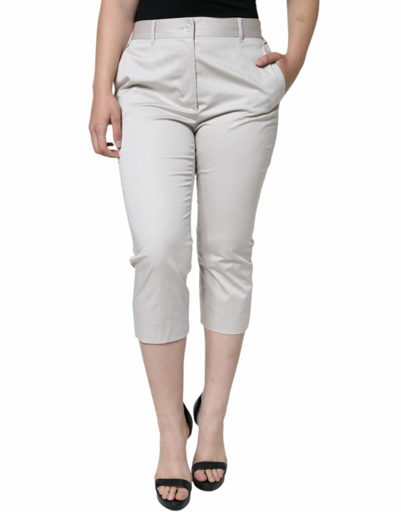 Dolce & Gabbana White Cotton Mid Waist Cropped Skinny Pants - Image 2