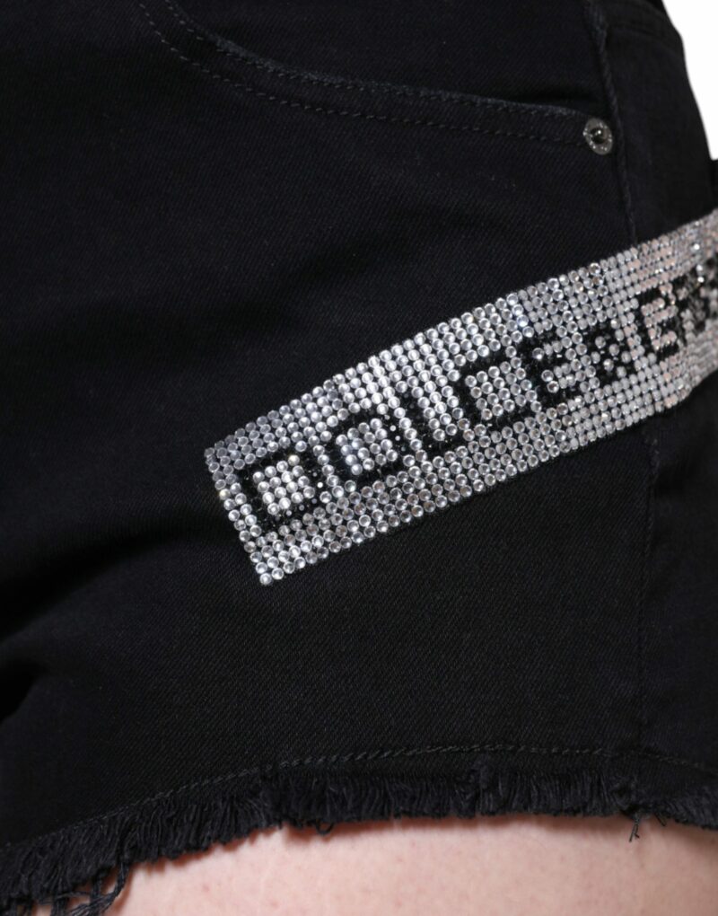 Dolce & Gabbana Black Cotton Stretch Strass Hot Pants Shorts - Image 5