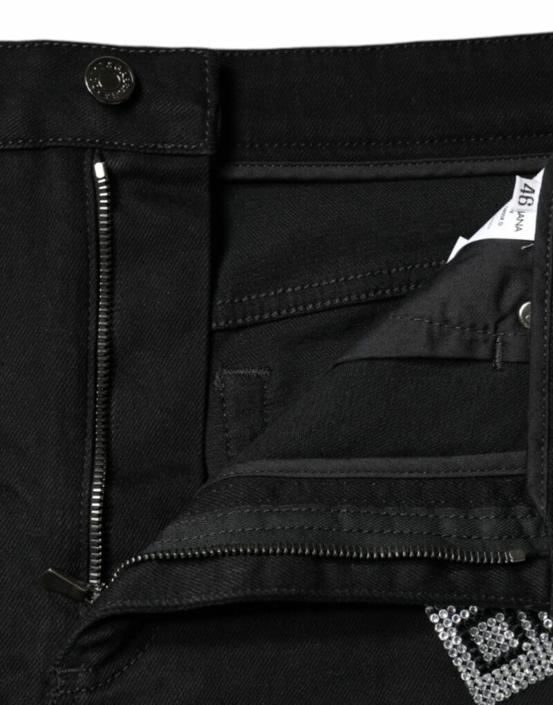 Dolce & Gabbana Black Cotton Stretch Strass Hot Pants Shorts - Image 6