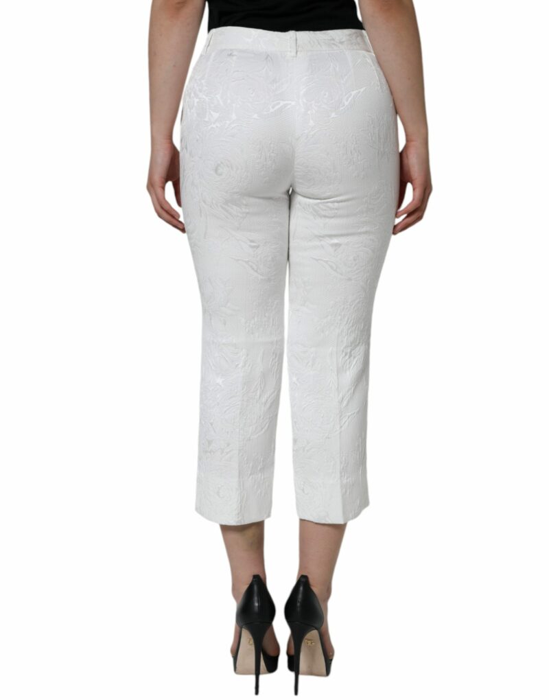Dolce & Gabbana White Floral Brocade Cotton Cropped Pants - Image 4