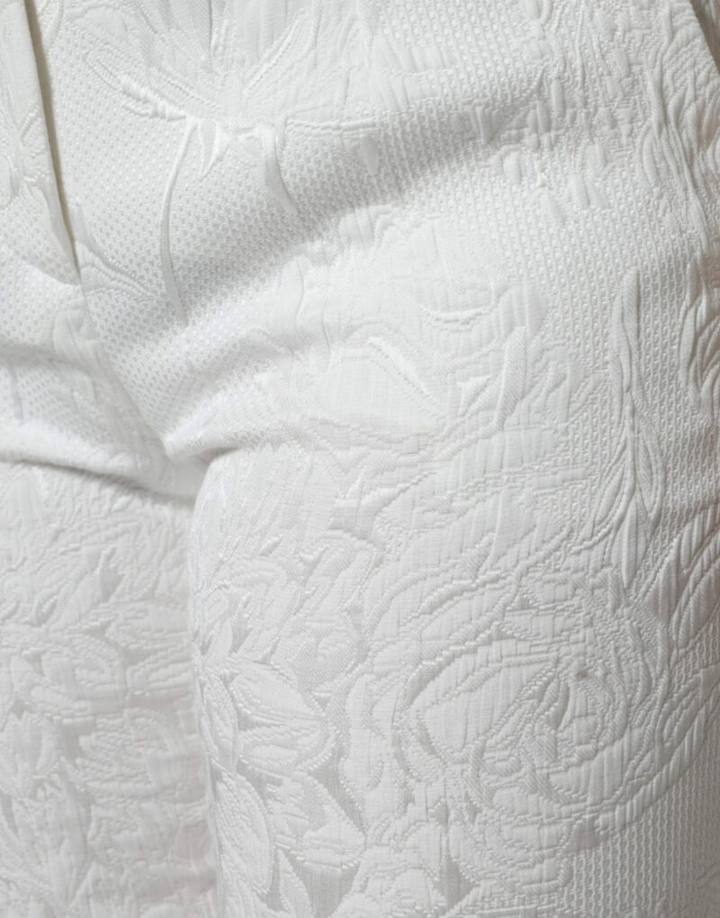 Dolce & Gabbana White Floral Brocade Cotton Cropped Pants - Image 5