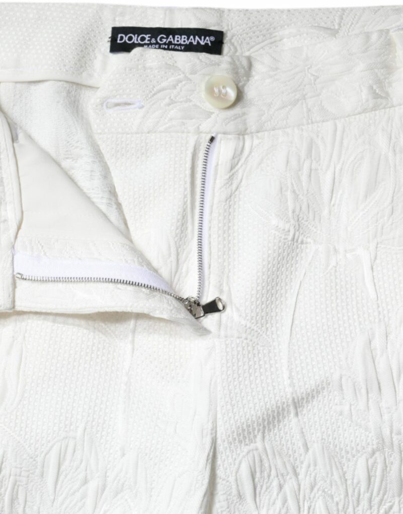 Dolce & Gabbana White Floral Brocade Cotton Cropped Pants - Image 6