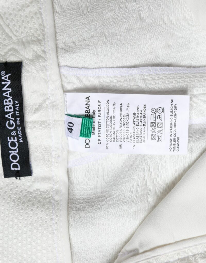 Dolce & Gabbana White Floral Brocade Cotton Cropped Pants - Image 7