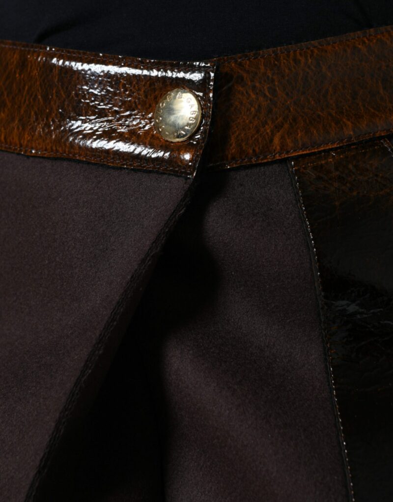 Dolce & Gabbana Brown Virgin Wool Mid Waist A-line Mini Skirt - Image 5