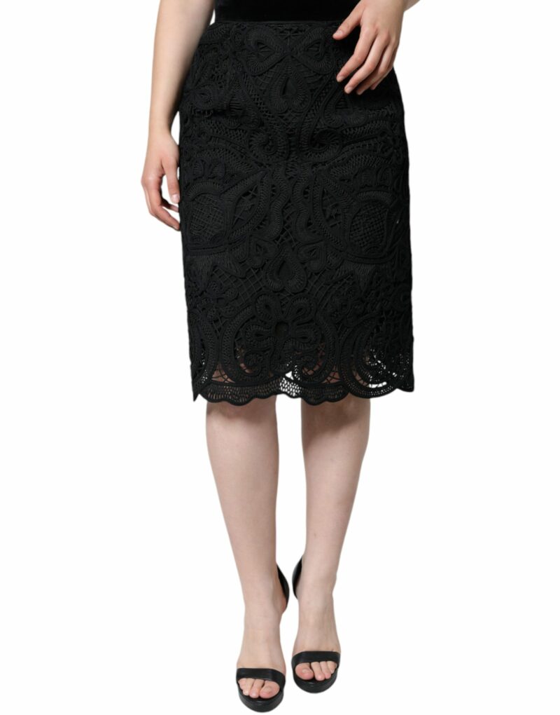 Dolce & Gabbana Black Floral Lace HighWaist Pencil Cut Skirt - Image 2