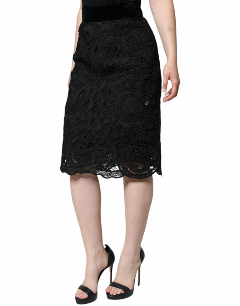 Dolce & Gabbana Black Floral Lace HighWaist Pencil Cut Skirt - Image 3