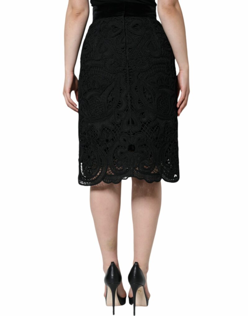 Dolce & Gabbana Black Floral Lace HighWaist Pencil Cut Skirt - Image 4