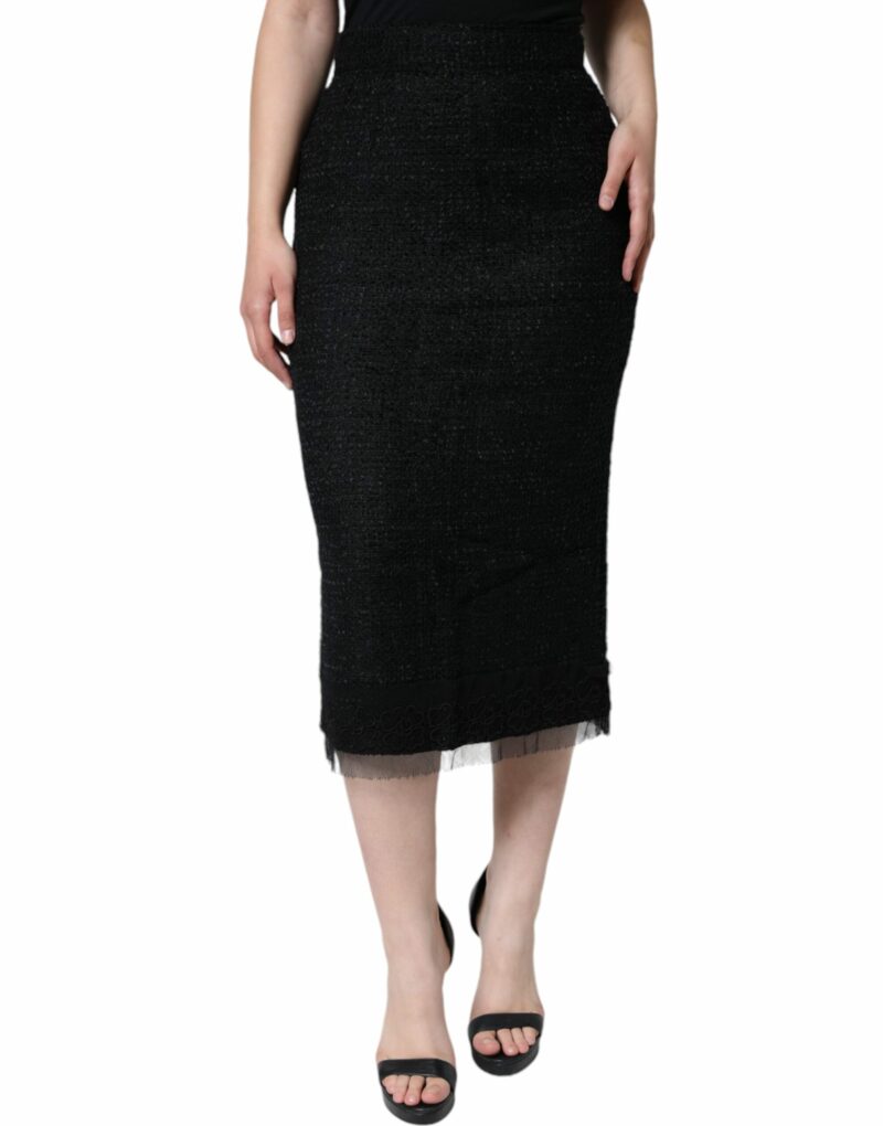 Dolce & Gabbana Black Virgin Wool Pencil Cut Midi Skirt - Image 2