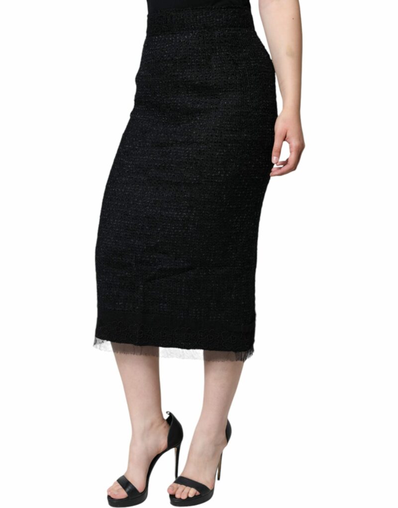 Dolce & Gabbana Black Virgin Wool Pencil Cut Midi Skirt - Image 3