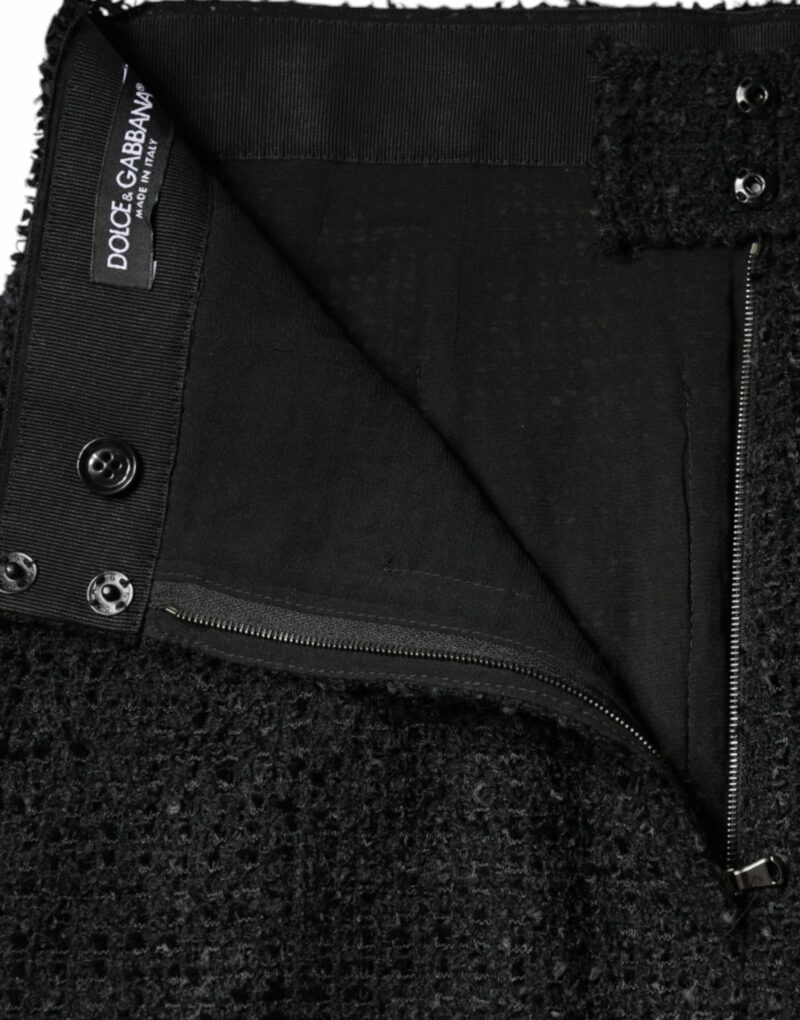 Dolce & Gabbana Black Virgin Wool Pencil Cut Midi Skirt - Image 6