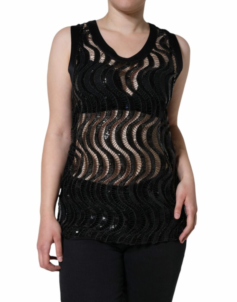 Dolce & Gabbana Black Sequin Sleeveless Tank Blouse Top - Image 2