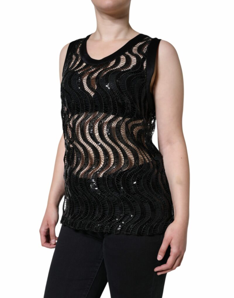 Dolce & Gabbana Black Sequin Sleeveless Tank Blouse Top - Image 3