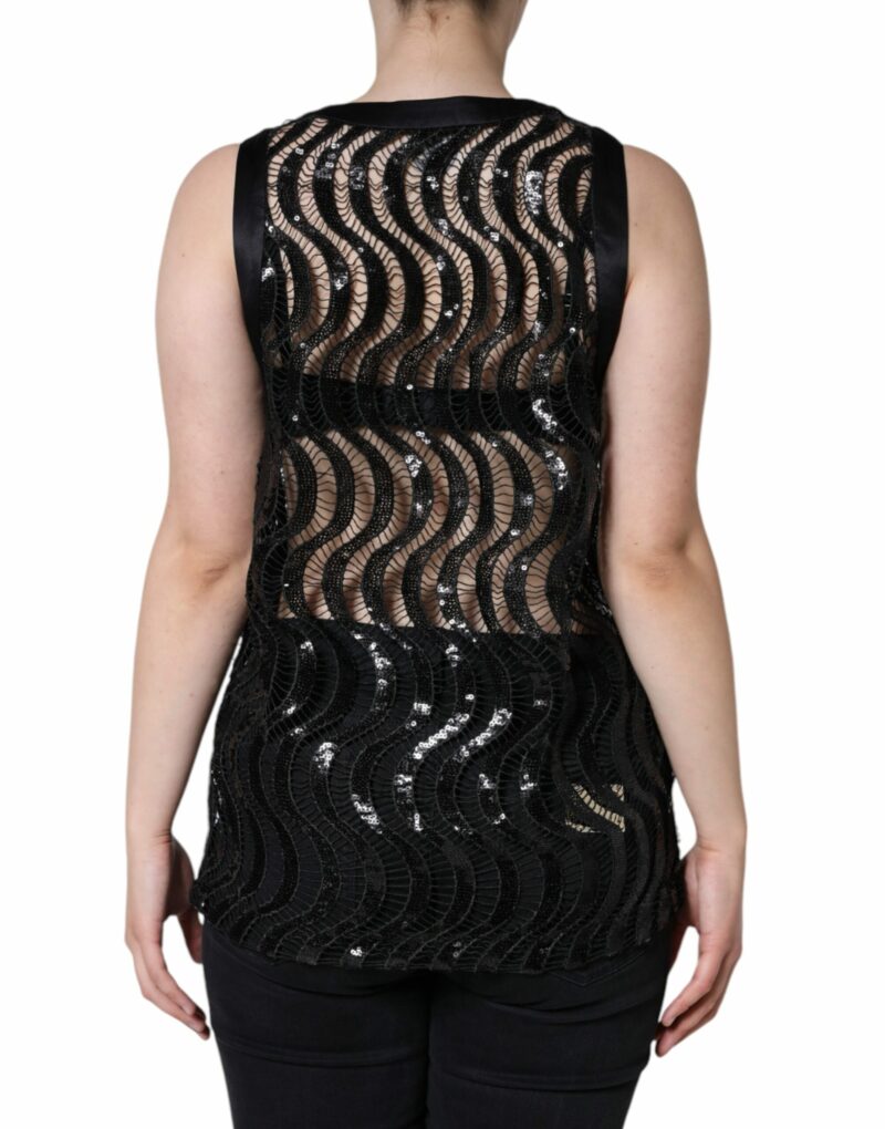 Dolce & Gabbana Black Sequin Sleeveless Tank Blouse Top - Image 4