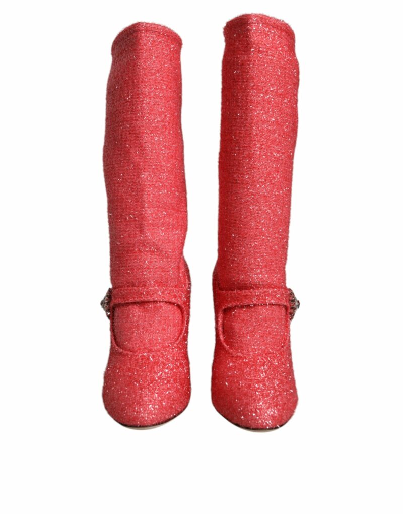 Dolce & Gabbana Pink Crystal Lurex Fantasy High Boots Shoes - Image 2