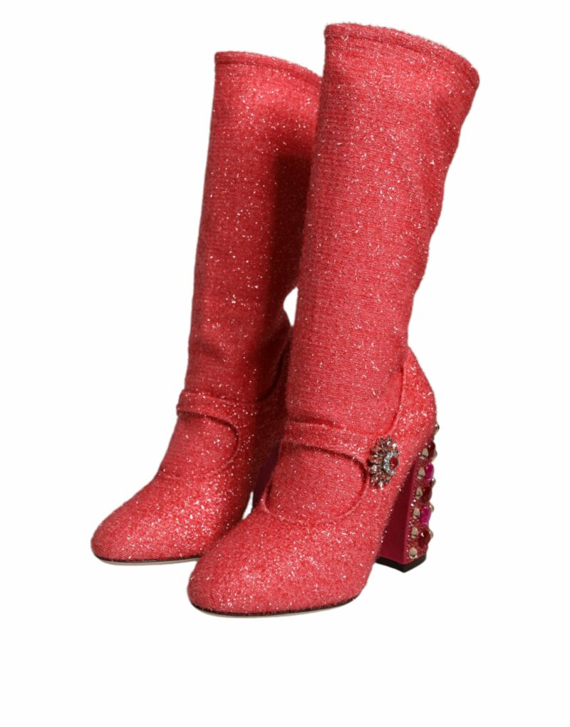 Dolce & Gabbana Pink Crystal Lurex Fantasy High Boots Shoes - Image 3