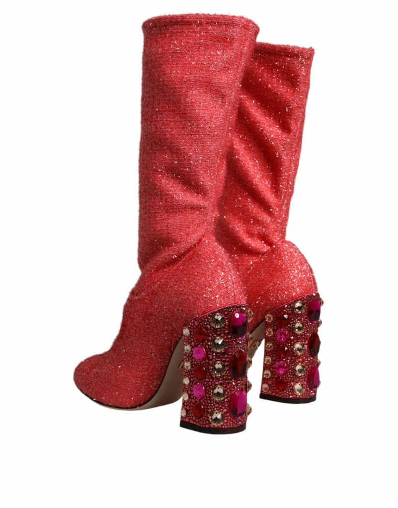 Dolce & Gabbana Pink Crystal Lurex Fantasy High Boots Shoes - Image 4