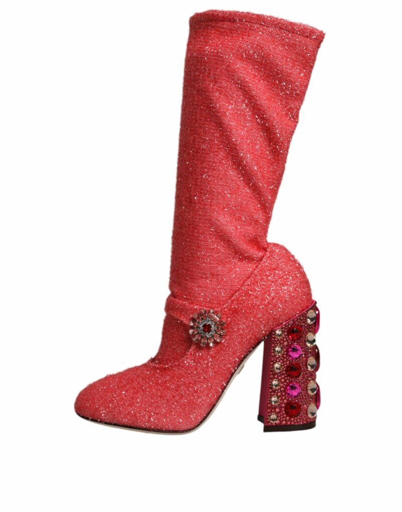 Dolce & Gabbana Pink Crystal Lurex Fantasy High Boots Shoes - Image 5