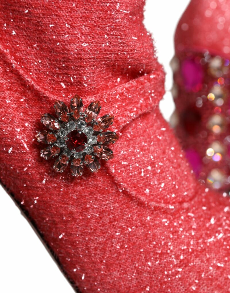 Dolce & Gabbana Pink Crystal Lurex Fantasy High Boots Shoes - Image 7