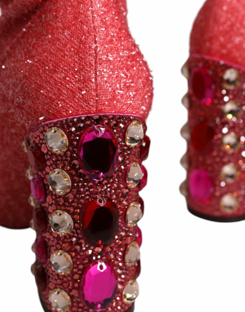 Dolce & Gabbana Pink Crystal Lurex Fantasy High Boots Shoes - Image 8