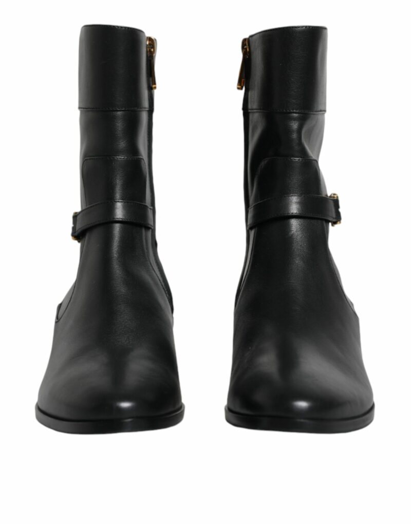 Dolce & Gabbana Black Leather Logo Mid Calf Boots Shoes - Image 2