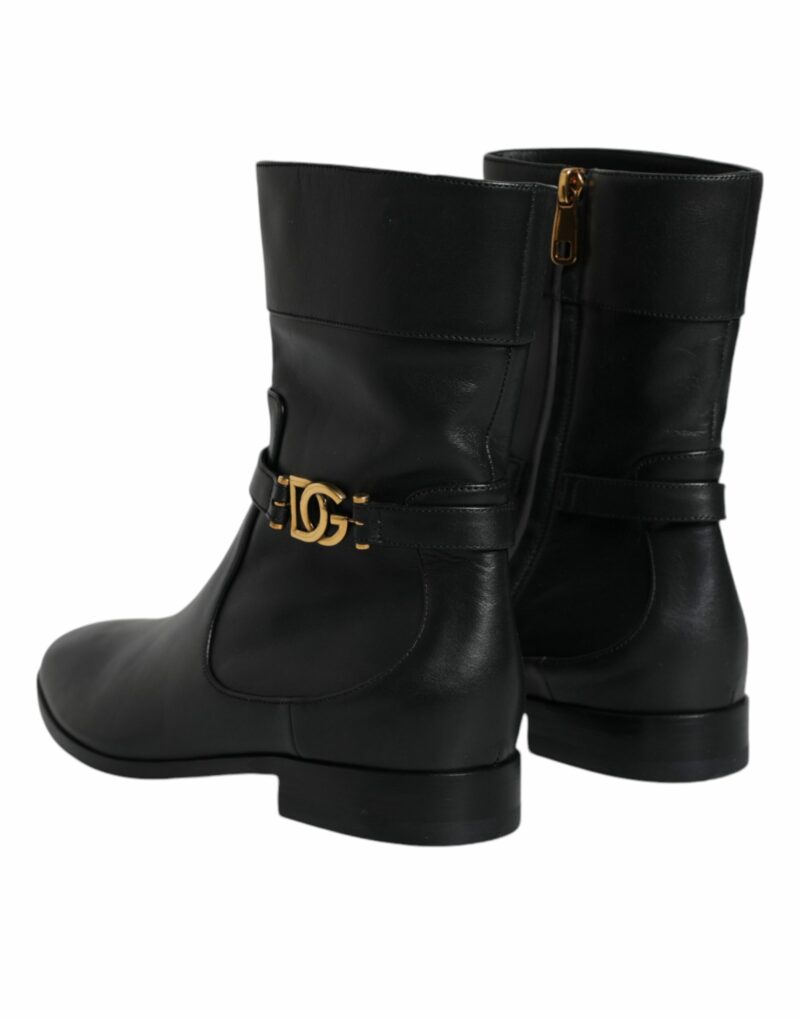Dolce & Gabbana Black Leather Logo Mid Calf Boots Shoes - Image 5