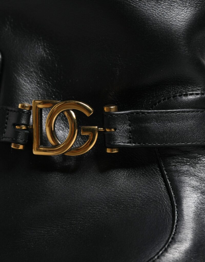 Dolce & Gabbana Black Leather Logo Mid Calf Boots Shoes - Image 6